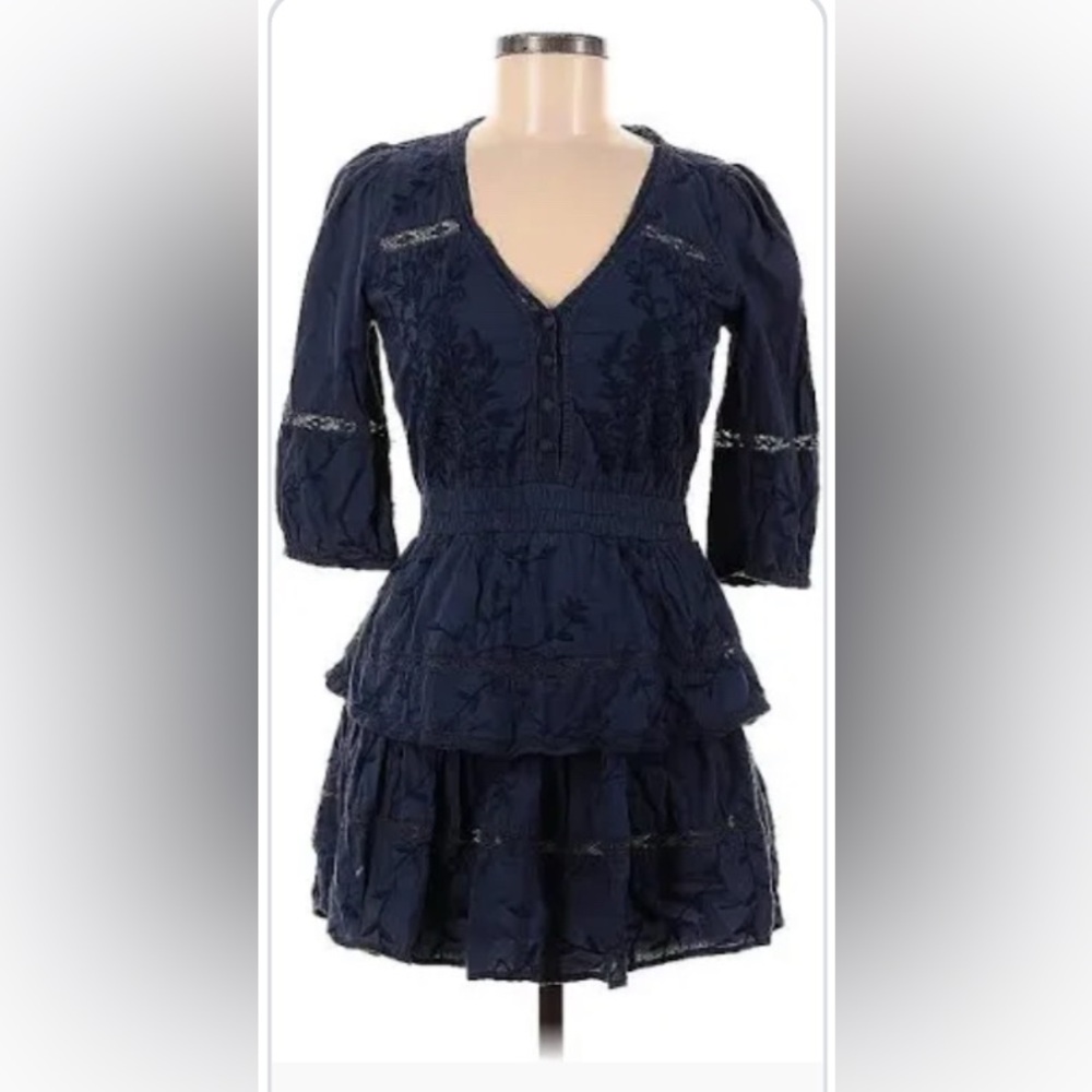 Allison NY Navy Blue Embroidered Ruffle Dress Size M NWOT